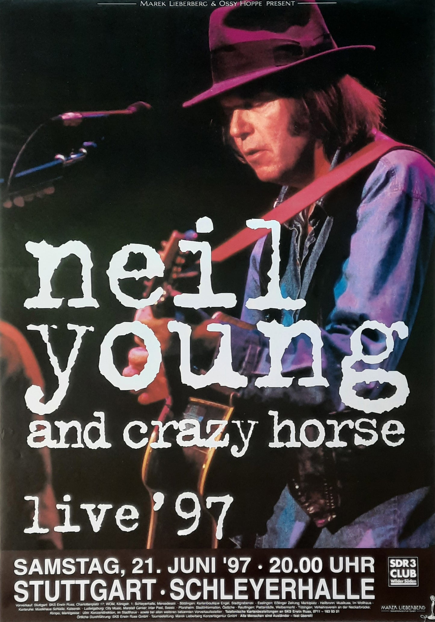 NEIL YOUNG 1997 Concert Poster Germany June 21st Stuttgart 1st Print