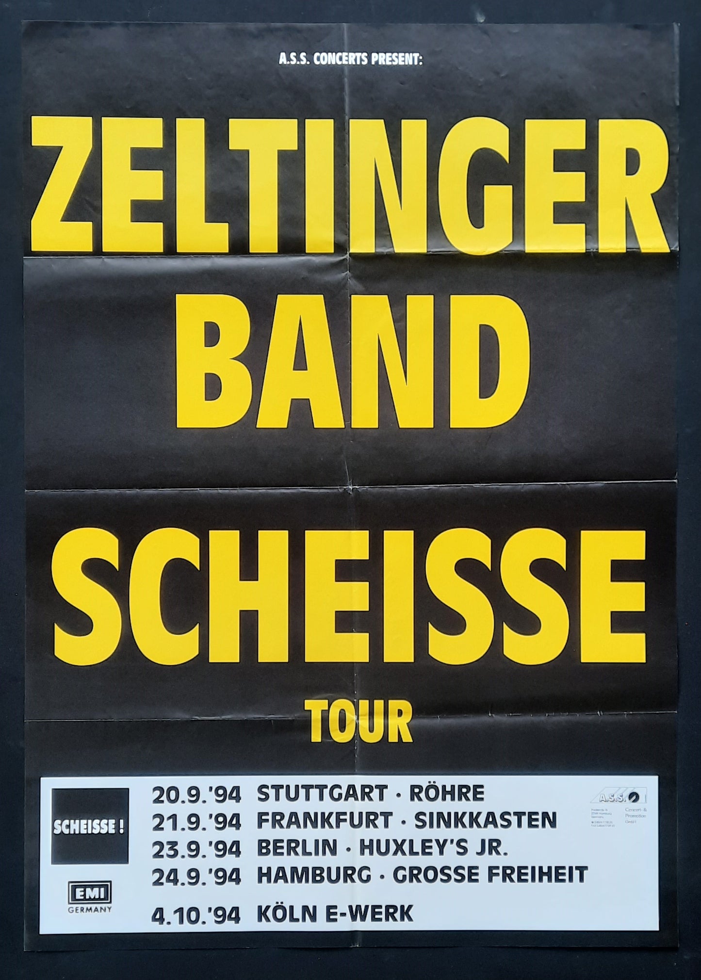 ZELTINGER BAND Original Concert Poster 1994 SCHEISSE TOUR Germany