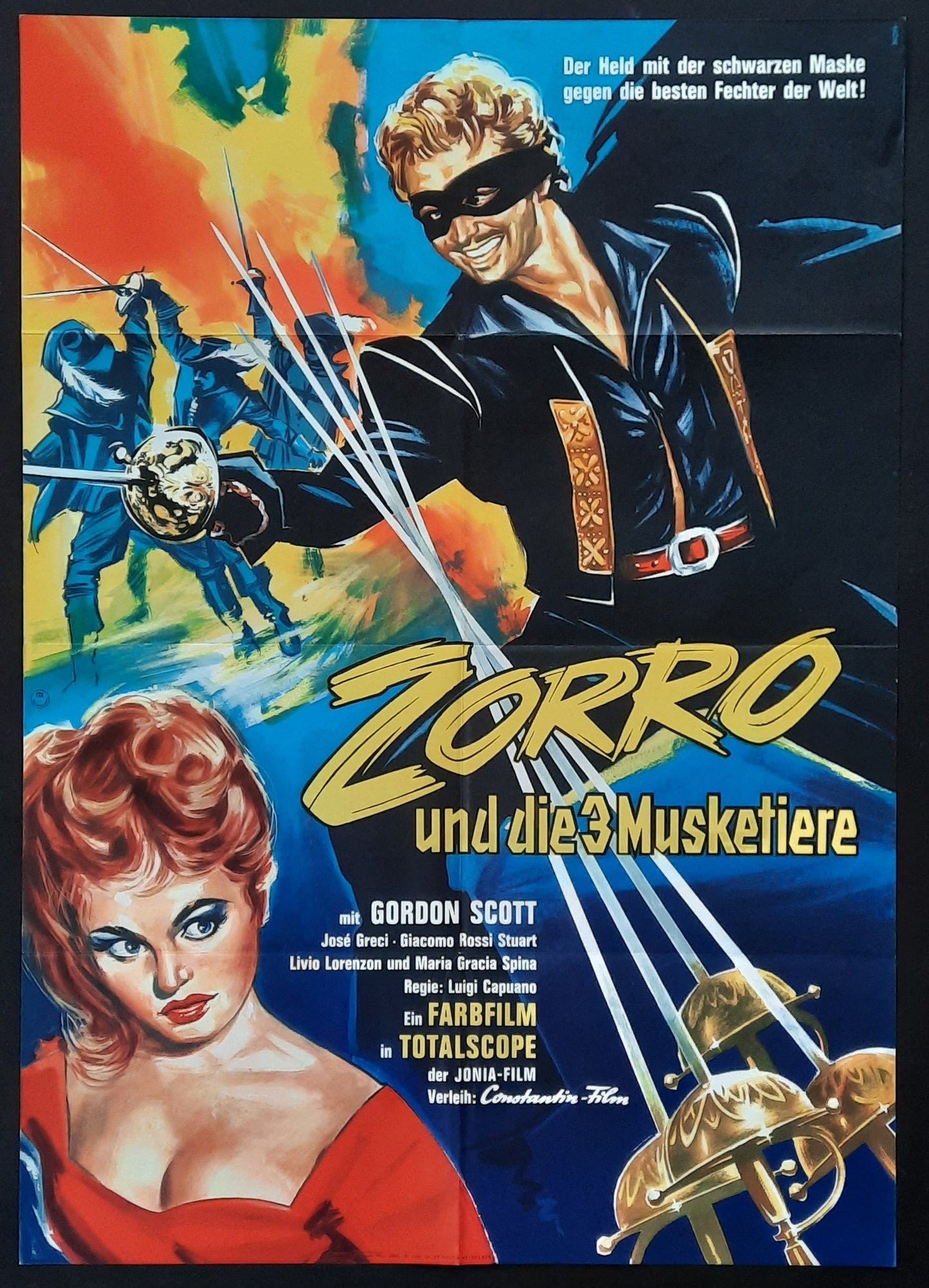 ZORRO AND THE THREE MUSKETEERS Original Movie Poster 1963 Gordon Scott German 1-Sheet