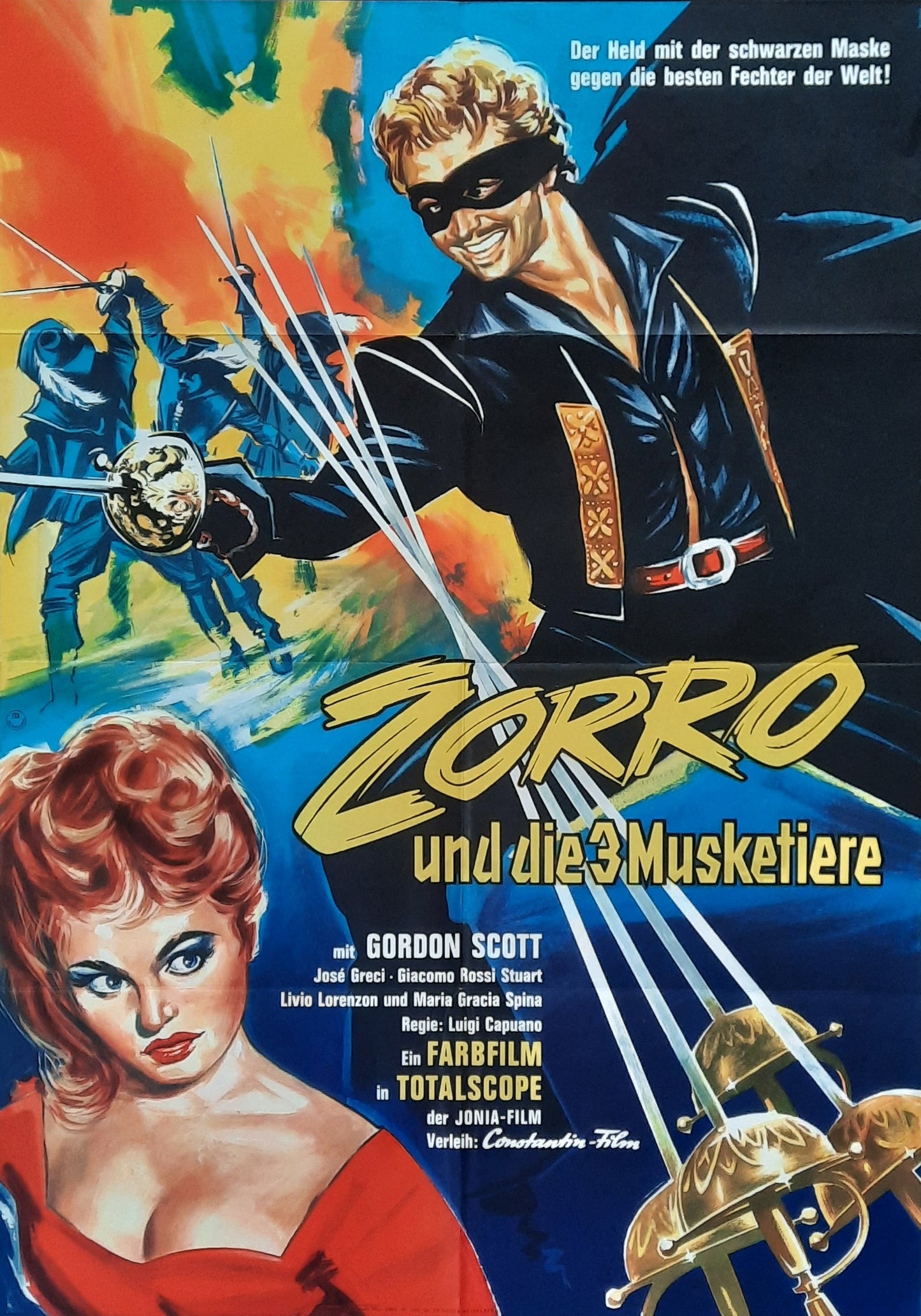 ZORRO AND THE THREE MUSKETEERS Original Movie Poster 1963 Gordon Scott German 1-Sheet