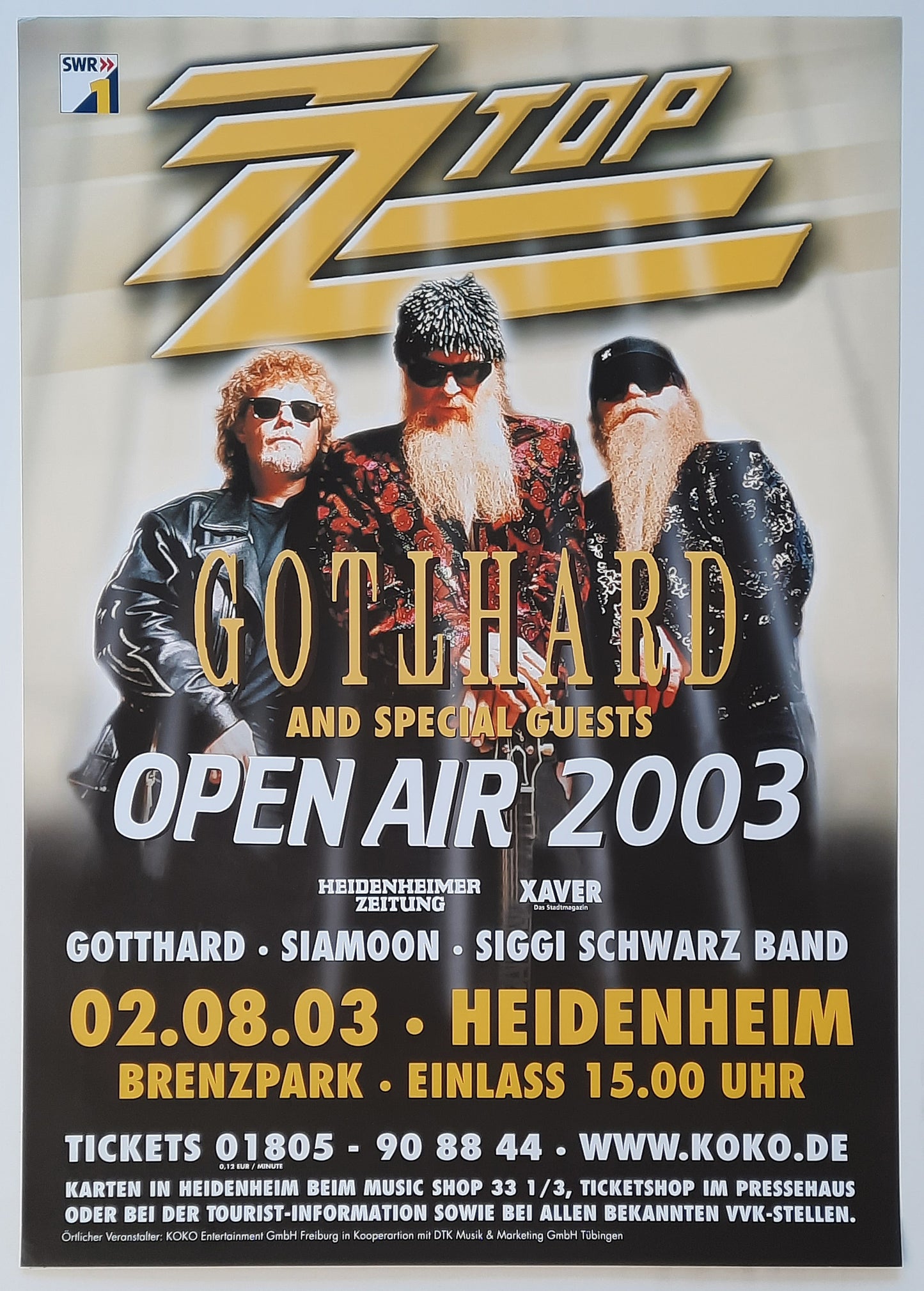 ZZ TOP 2003 Concert Poster Aug 8th Heidenheim Germany 1st print