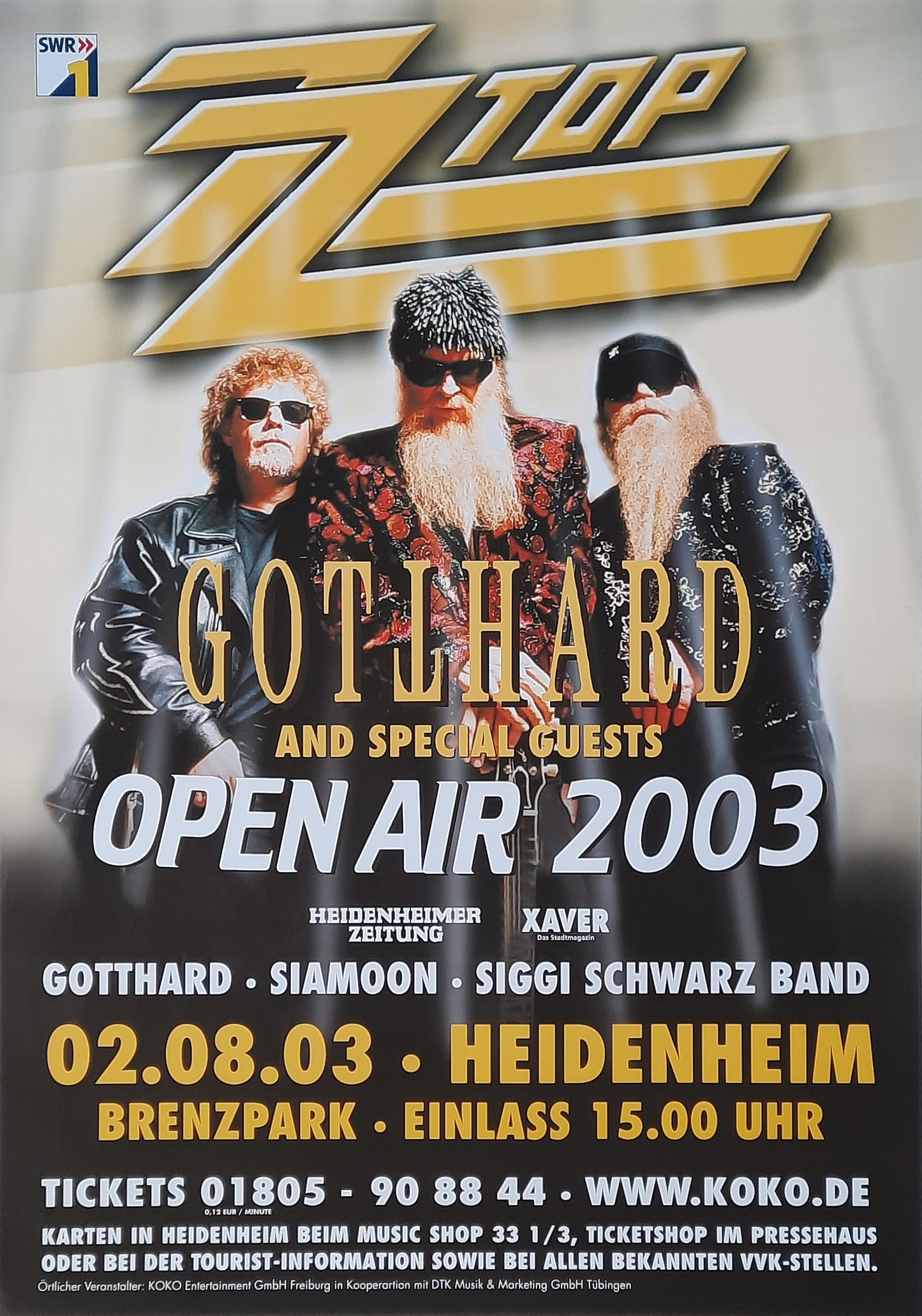 ZZ TOP 2003 Concert Poster Aug 8th Heidenheim Germany 1st print