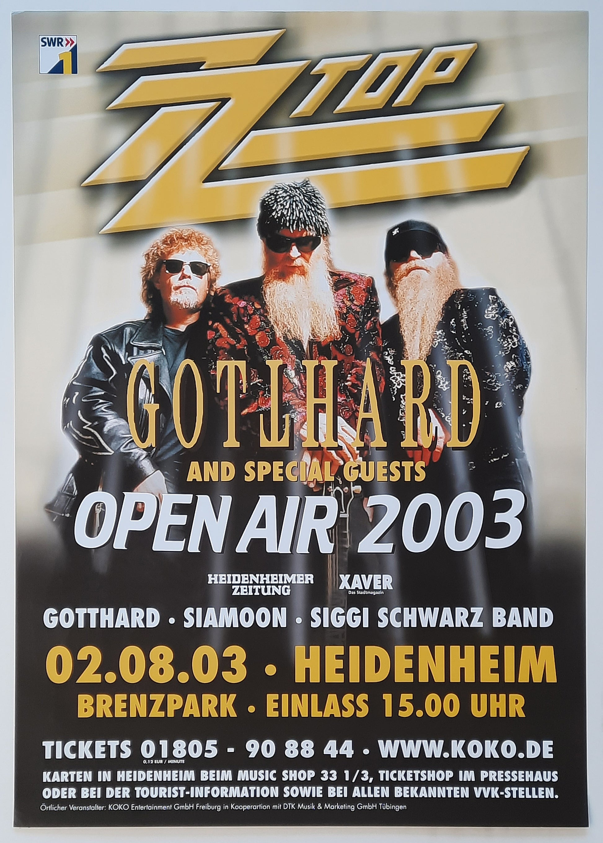 ZZ TOP Original Concert Poster August 8, 2003 Heidenheim Germany 2