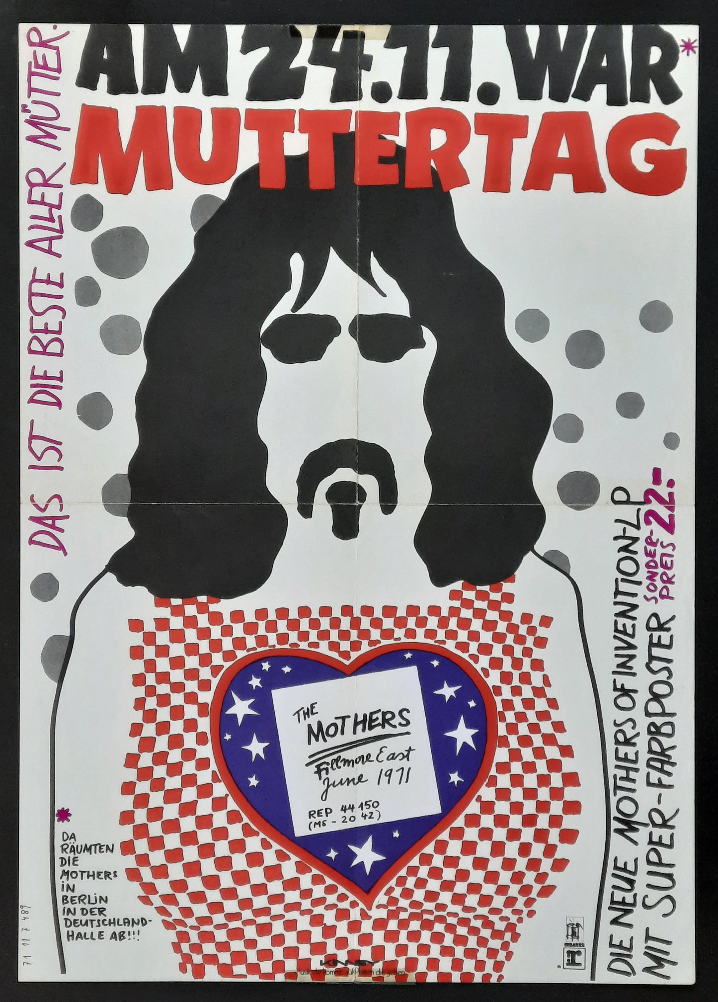 FRANK ZAPPA 1971 Mothers Promo Poster Fillmore East LP Germany 1st print