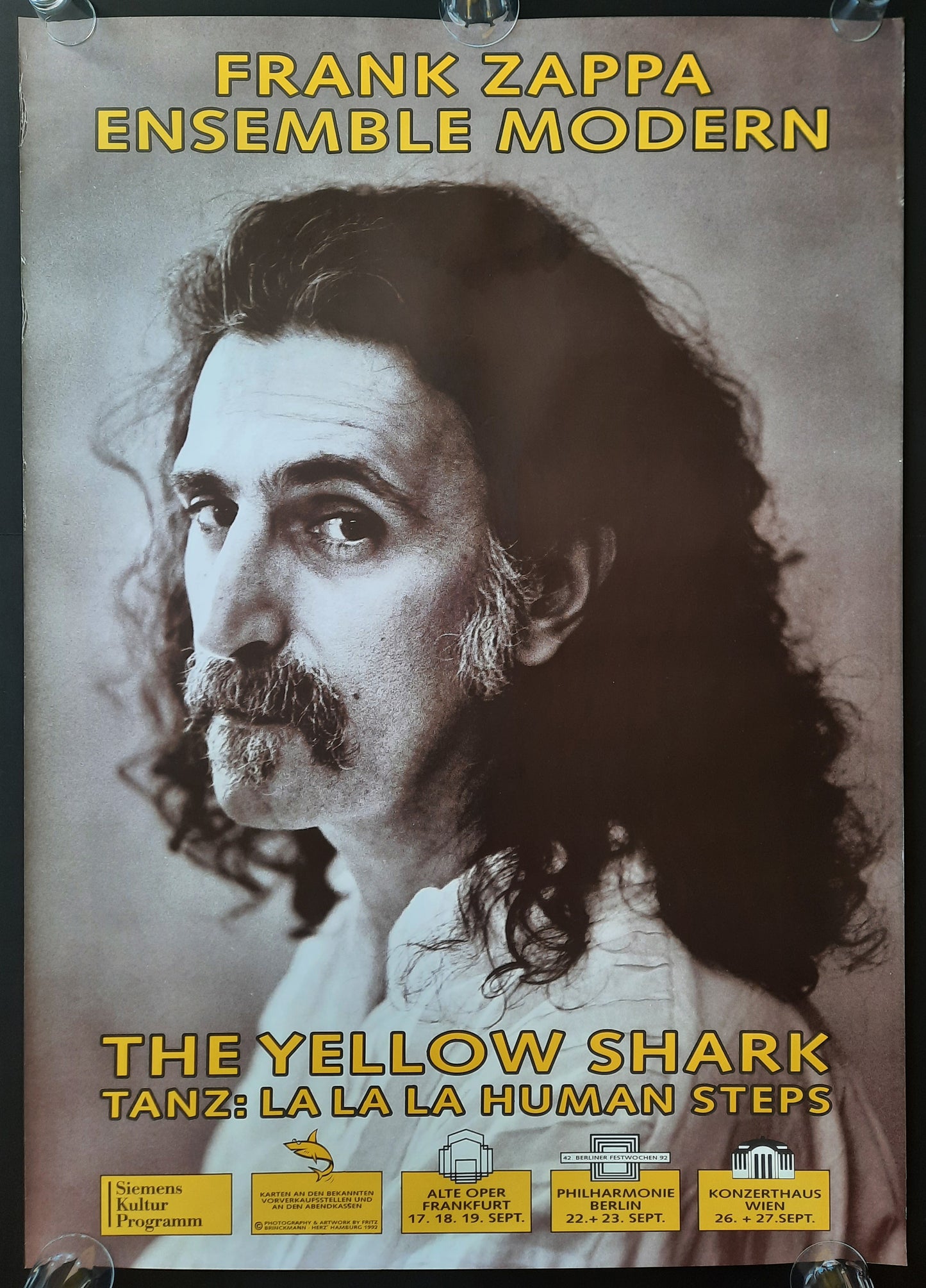 FRANK ZAPPA 1992 "The Yellow Shark" Concert Subway Poster Vienna Frankfurt Berlin 33 x 46 (!!!) inch